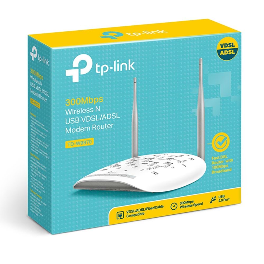 TP-LINK TD-W9970 300 Mbps N KABLOSUZ 4 PORT VDSL2/ADSL2+ MODEM ROUTER