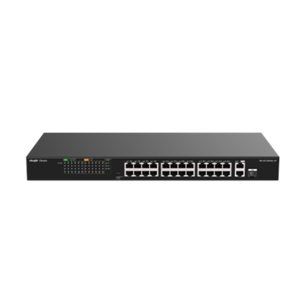 Reyee RG-ES126FGS-LP 26 Portlu, 10/100 Fast Ethernet, Tak Çalıştır Switch, 2 Gigabit Uplink, 1 Gigabit Combo, 24 Port PoE+ (180W)