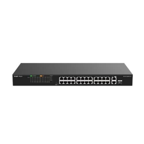 Reyee RG-ES126FGS-LP 26 Portlu, 10/100 Fast Ethernet, Tak Çalıştır Switch, 2 Gigabit Uplink, 1 Gigabit Combo, 24 Port PoE+ (180W)